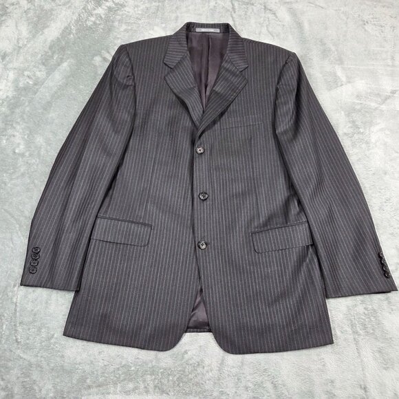 Vintage Hickey Freeman Sport Coat Mens 42 R Gray Wool Pin Stripe Blazer Jacket - Picture 1 of 16